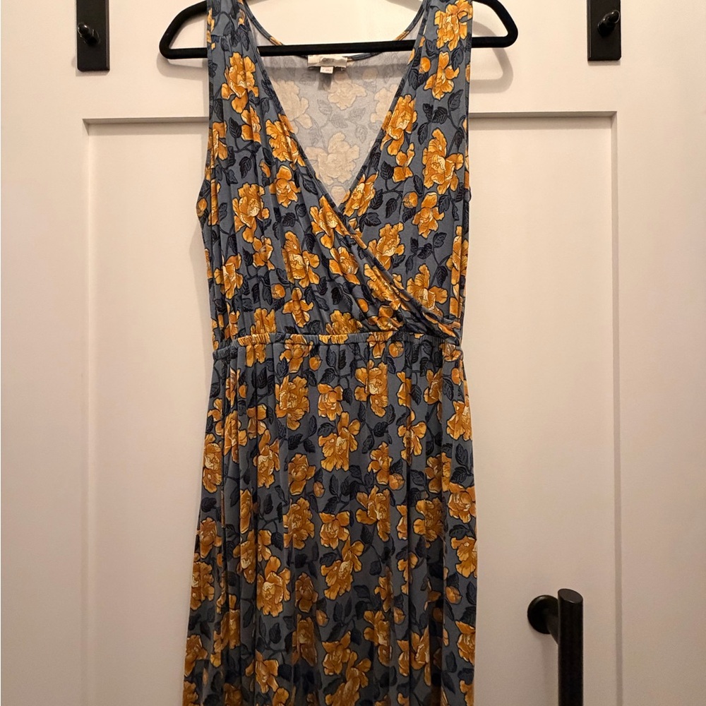 LOFT Blue and Yellow Floral Midi Dress
